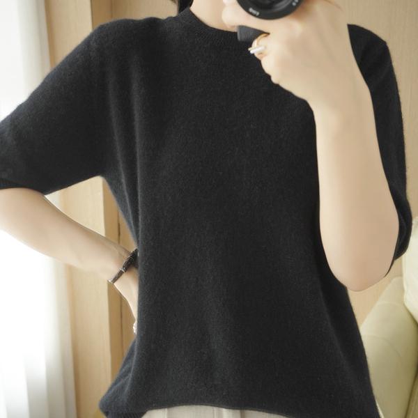 YYFS Women's Fashion Casual Solid Color Print Autumn Winter Short Sleeve O-Neck Pullovers