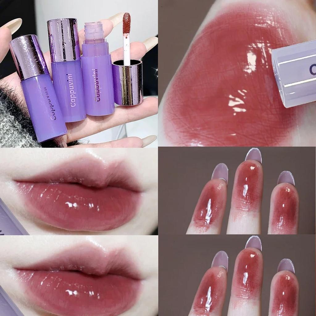 Lip Gloss Sexy Purple Red Mirror Water Lip Glaze Moisturizing Jelly Long Lasting No Sticky Liquid Lipstick