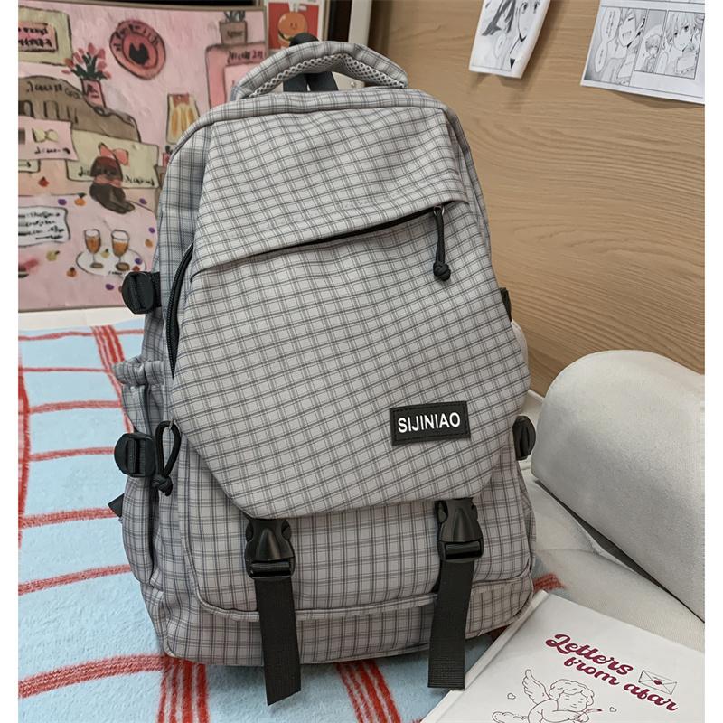 Mochila de Grande Capacidade Mochila Escolar para Campus Mochila Xadrez para o Trabalho