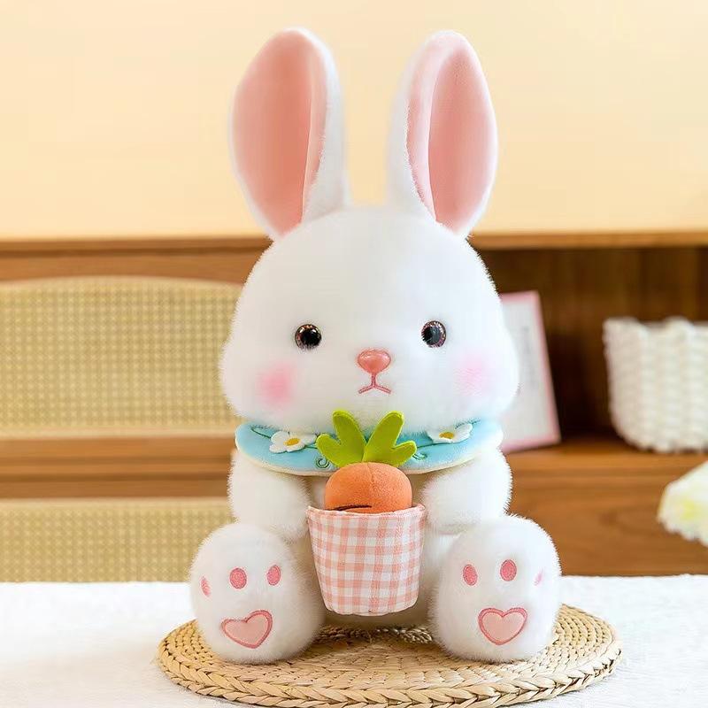 

Hugging Carrot Rabbit Doll Plush Toy Pp Cotton Stuffed Cartoon Gift Birthday 23cm/9.06in белый