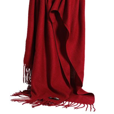 Imitation Cashmere Scarf for Women Winter Warm Thickened Solid Color Unisex Burgundy Dark Red Solid Color Tassel Scarf