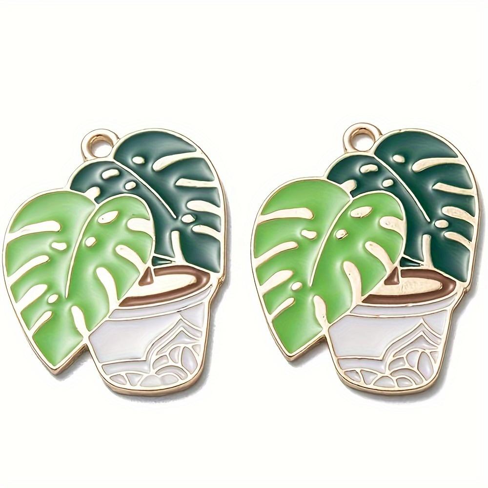 2/6/12pcs Leaf Glazed Alloy Pot Cultural Pendant Leaf Green Plant Pot Pendant DIY Jewelry Crafts Bracelet Necklace Decoration