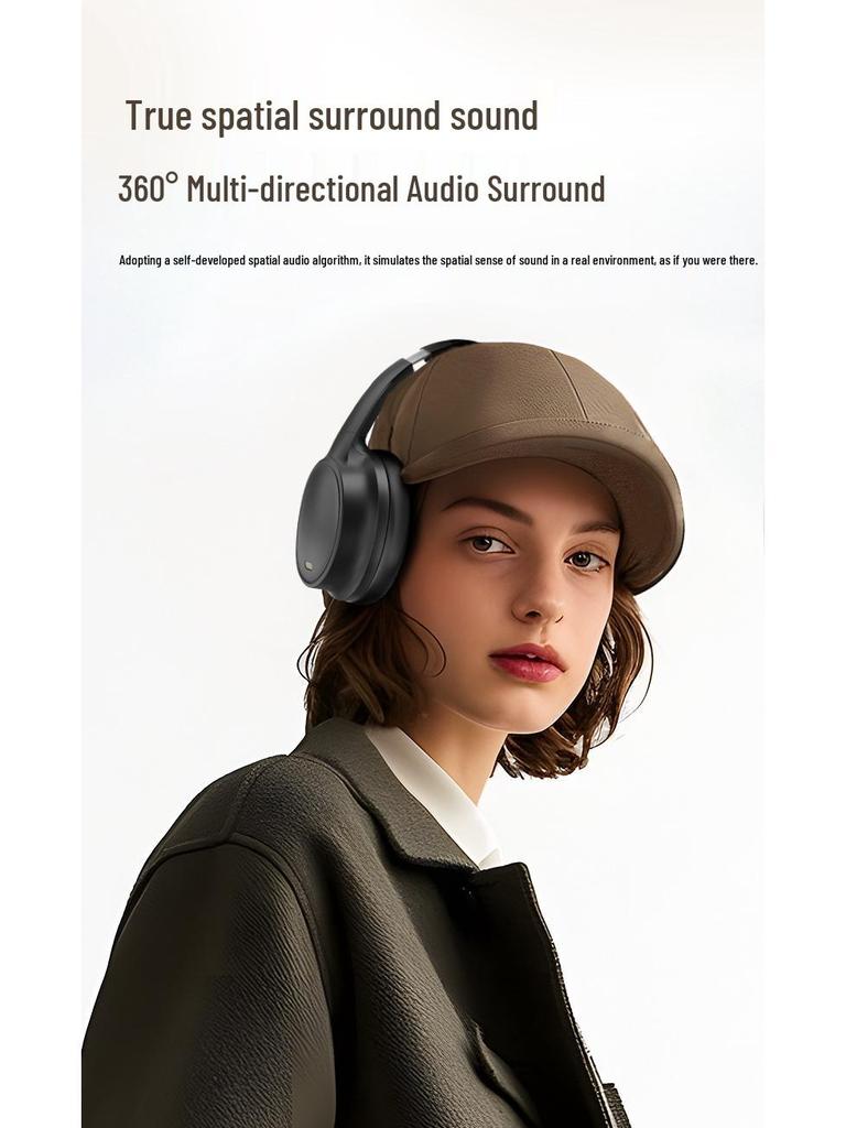 ANC Over-Ear Wireless Noise-Canceling Headphones with Long Battery Life and Heavy Bass - Minimalist Full-Ear National Tide Style.
