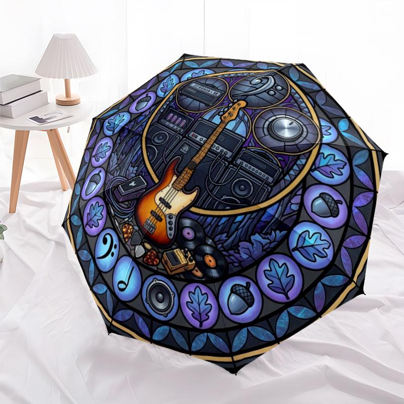 Music Nature Harmony Pattern Umbrella, Portable and Foldable Design, 8 Ribs, a Casual Accessory for Halloween, Christmas, and Birthday Gifts.