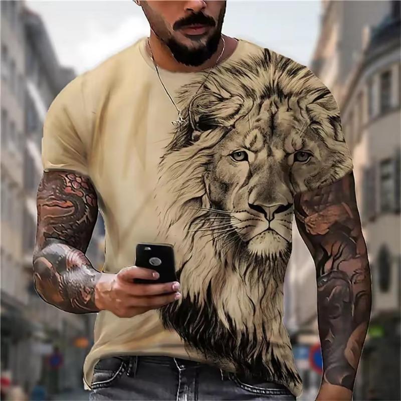Summer Retro T-Shirt Animal Lion 3d Print Fashion Short Sleeve Top Elastic Oversized Clothing Sweatshirt Fitness T Shirt for Men