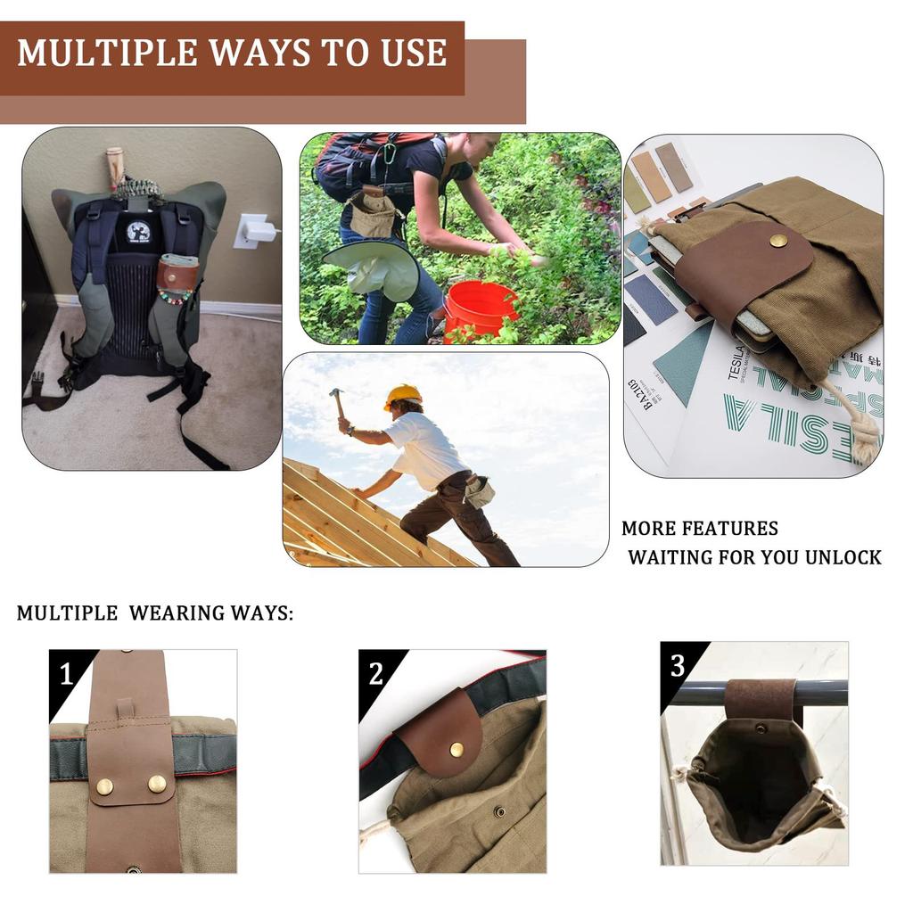 Foldable Canvas Foraging Waist Bag Drawstring Fruit Berry Harvest Pouch