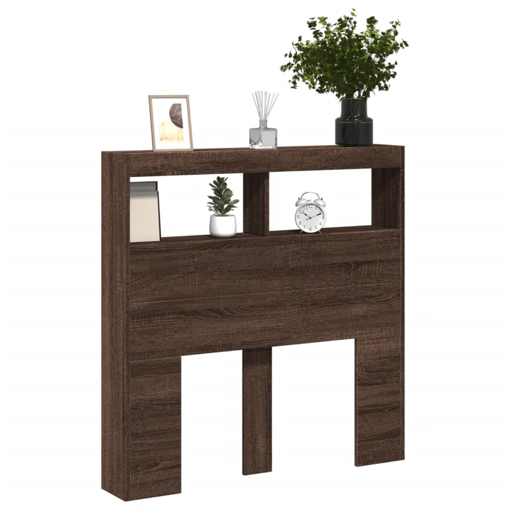 LED Headboard with Shelves Brown Oak Effect 100 x 17 x 102 cm