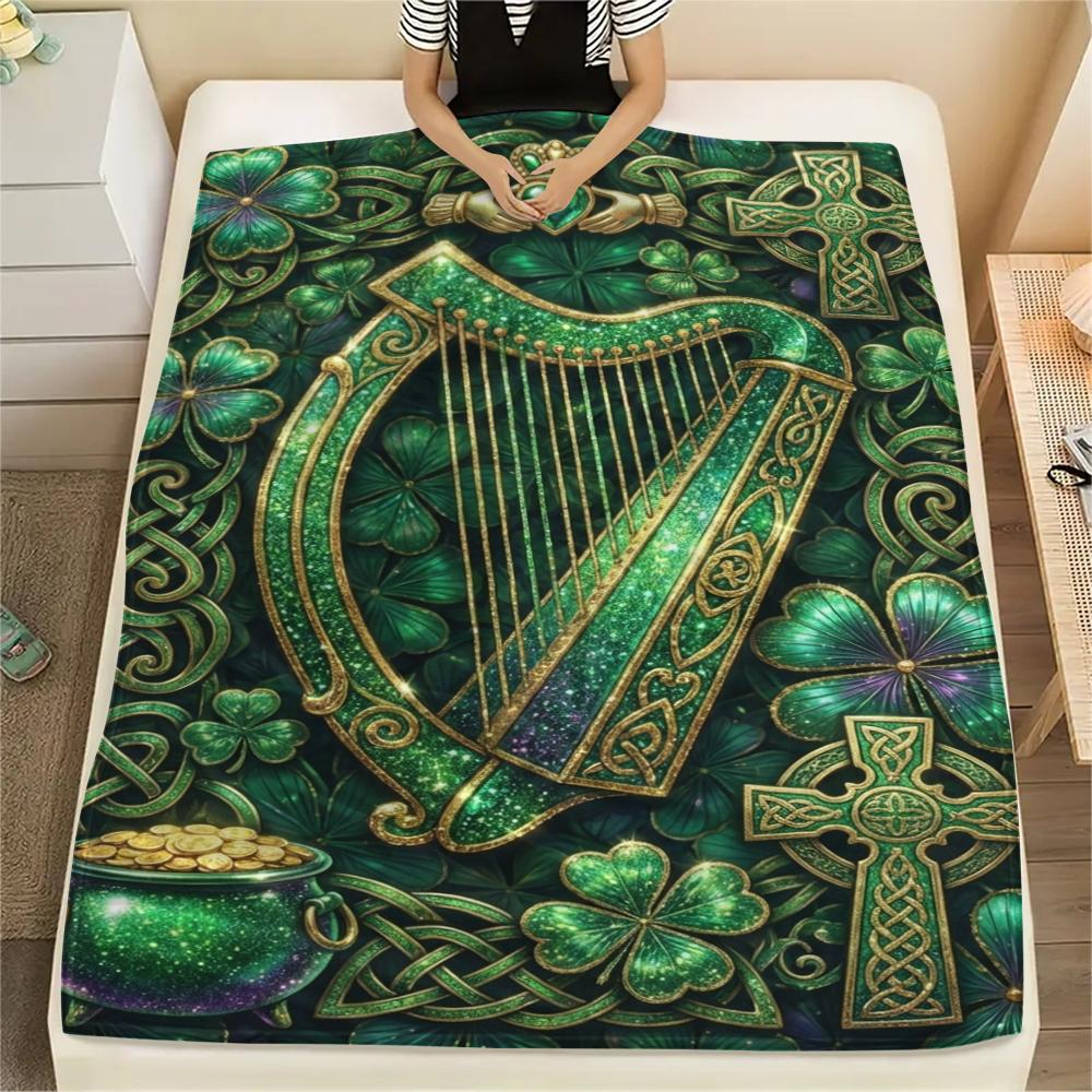 1Pc St.Patrick's Day Print Flannel Blanket, High Quality Comfortable for All Seasons, Home Decor, Warmth and Comfort, Perfect for Christmas Gifts W73