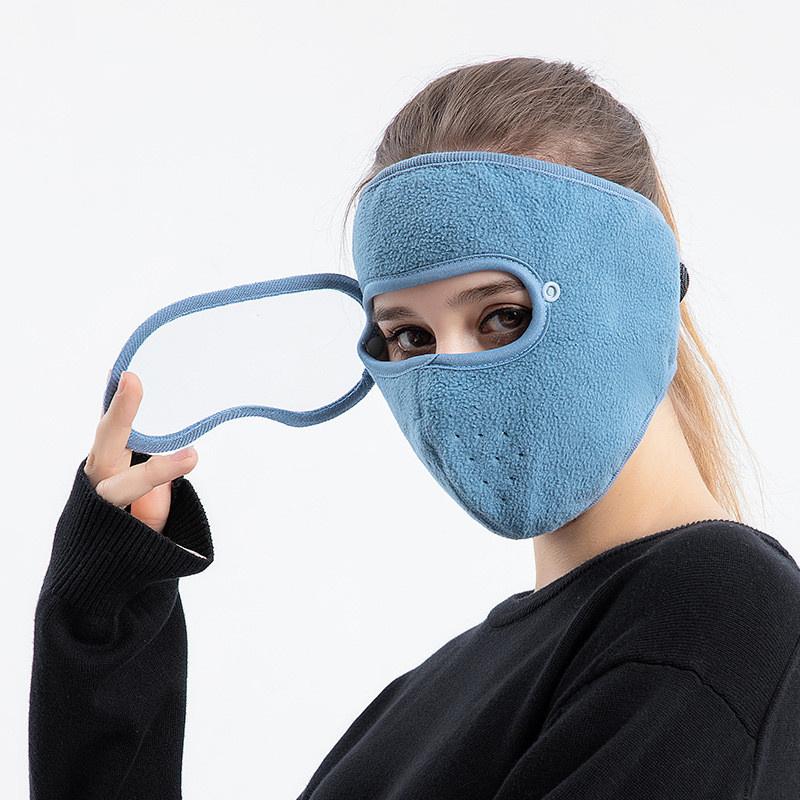 Autumn Winter Warm Face Mask Breathable Polar Fleece Outdoor Riding Windproof HD Goggles Anti-fog Mask For Men Women