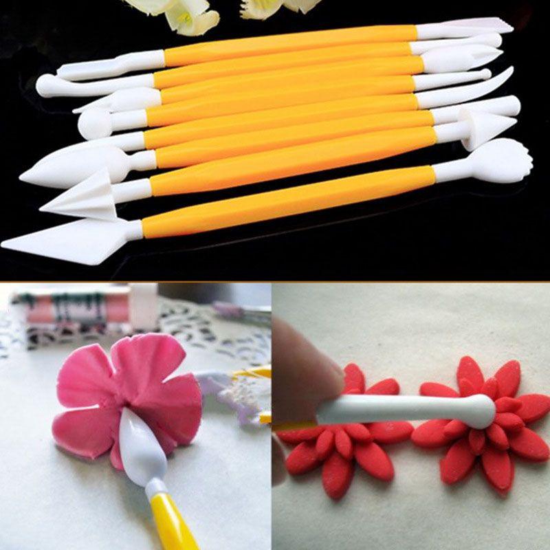 Conjunto de ferramentas de modelagem de escultura de cozimento DIY, 8 peças, kits de decoração de bolo fondant, suprimentos de ponta dupla