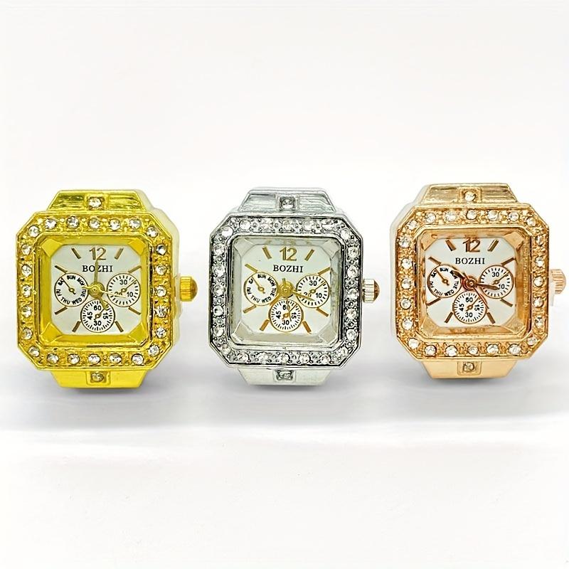 Trendy Diamond Ring Watch Square Full Diamond Adjustable Time Ring Watch Instagram