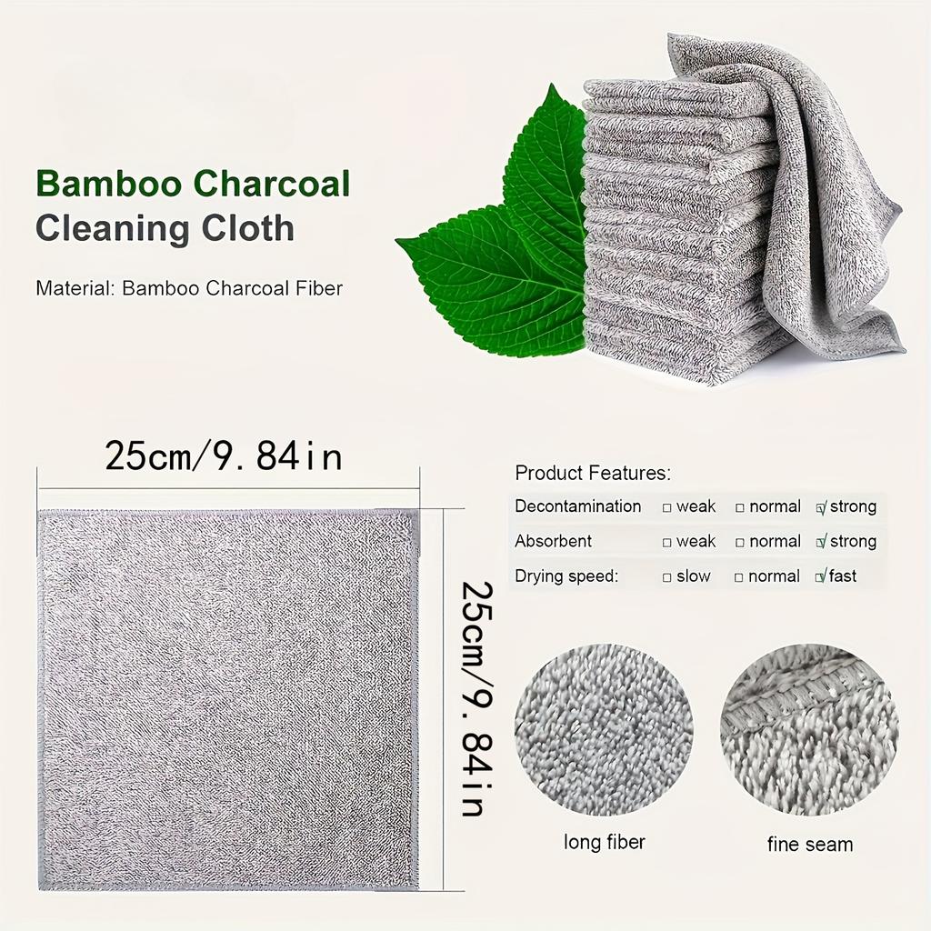 5pcs/10pcs Natural Bamboo Fiber Dish Towels, Highly Absorbent & Lightweight Reusable Cleaning Cloths, Modern Grey Kitchen Towel