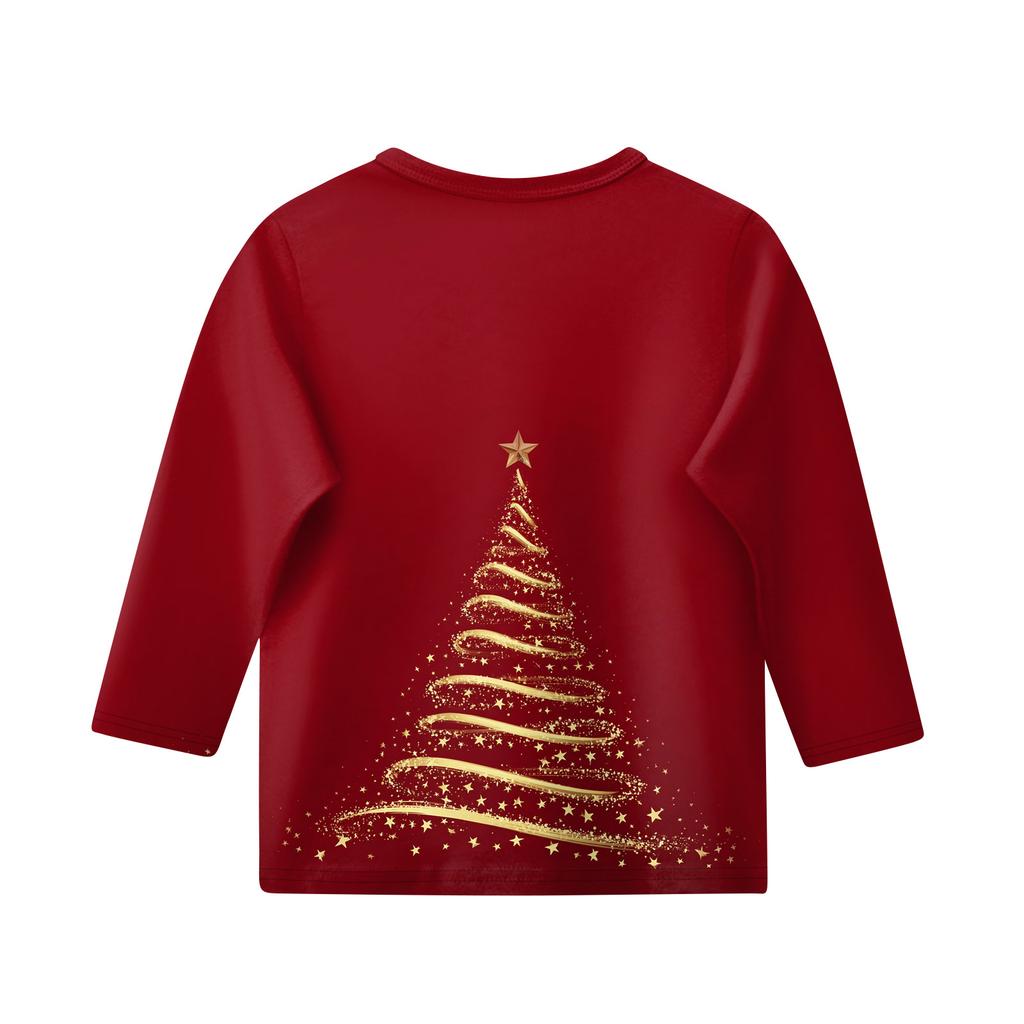 Christmas Day Print Tops For Youth Girls 4-11 Years Round Neck 3/4 Sleeves T-Shirts Trendy Tops Outfit Tees