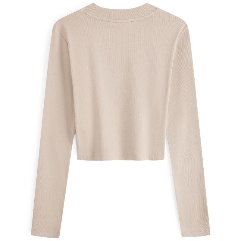 Calvin Klein Fashion Letter Ribbed Stretch Long Sleeve T-Shirt Women tops Off-White J222390PED