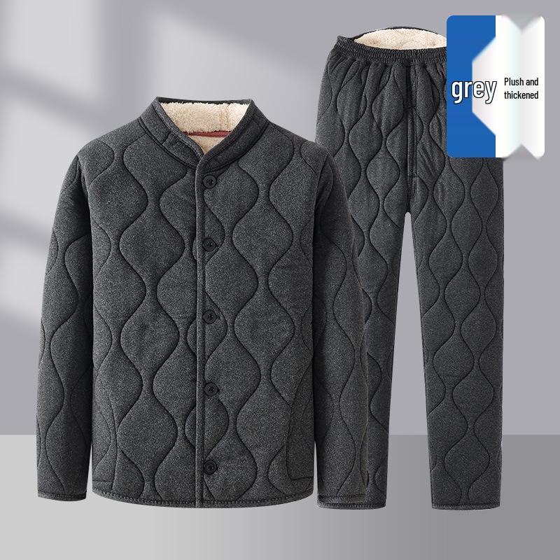 Warm Men's Winter Jacket & Pants Set with Lambswool Lining for Dad/Elderly