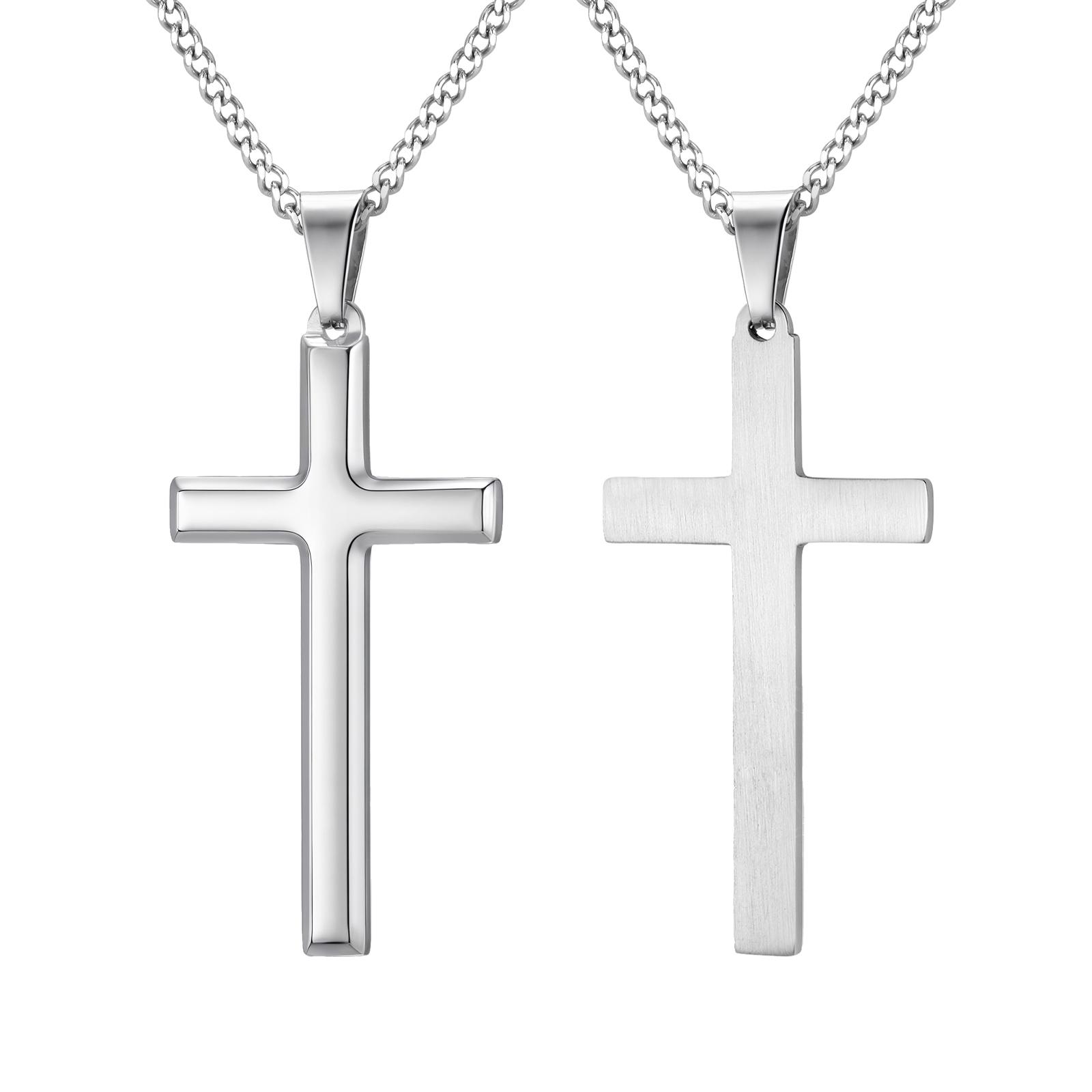 Klassische Kreuz Halskette für Damen und Herren Glänzende Oberfläche Coole Mode Jewelry Länger Farbe Kein Verblassen 60cm silber