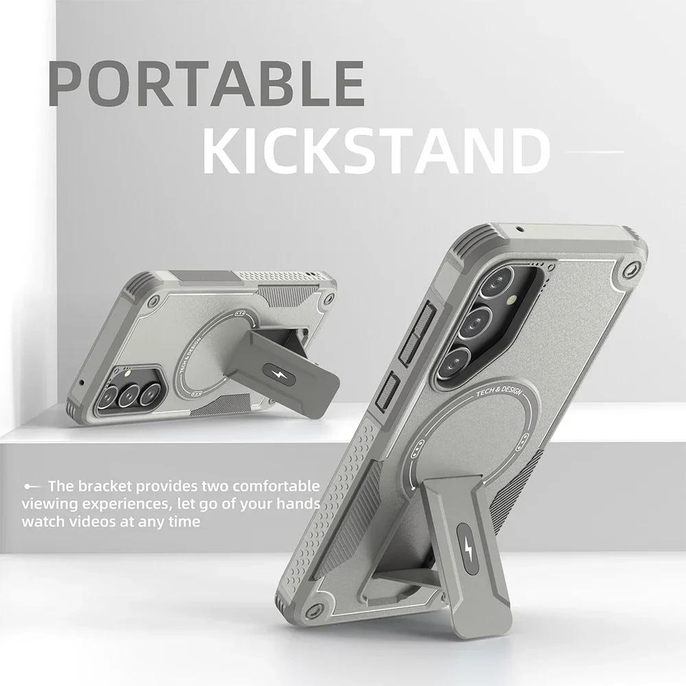 Armor Magnetic Case for Samsung Galaxy A56 A36 A26 A06 A05S A15 A14 5G4G S25Ultra Plus Magsafe Wireless Charge WIth holder Cover