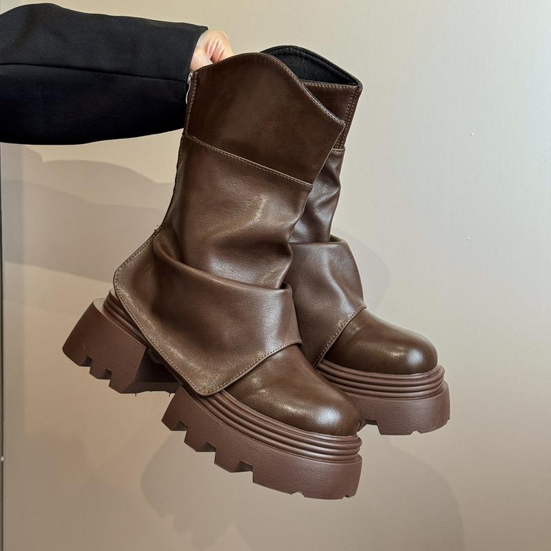 

Winter Punky Style Women Ankle Boots Fashion Zippers Platform Thick Heel Shoes Ladies Motorcycle Short Booties 35