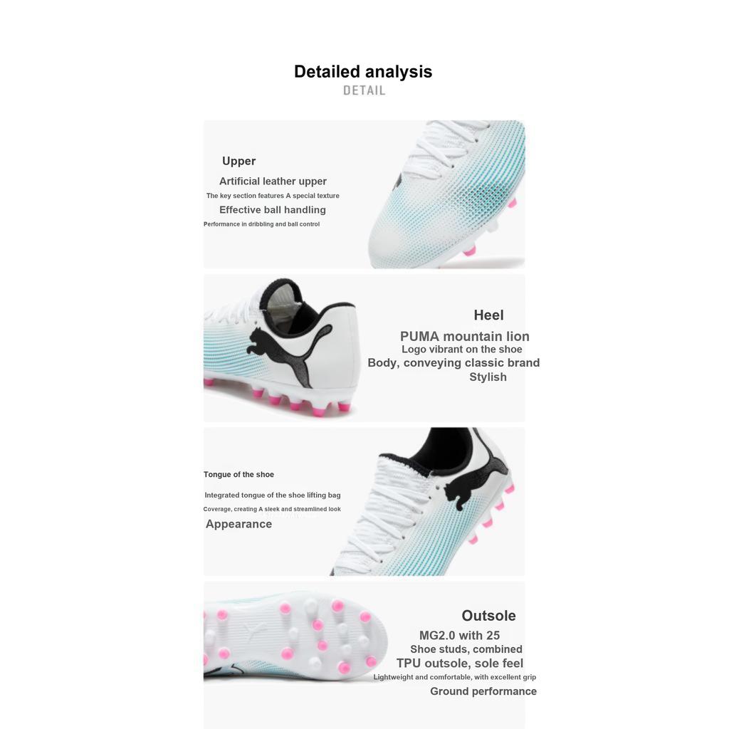 Puma 7 Play Mg Comfortable Sports Low-Top Soccer Shoes Kids Soccer Shoes White Blue 107736-01