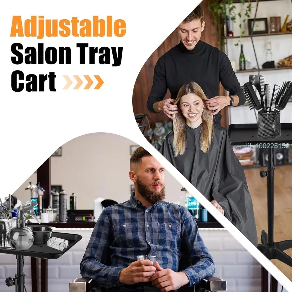 Adjustable Height Rolling Tray Cart - Aluminum Salon Utility Cart with Wheels for Tattoo, Hair & Dental Tools, trolley cart