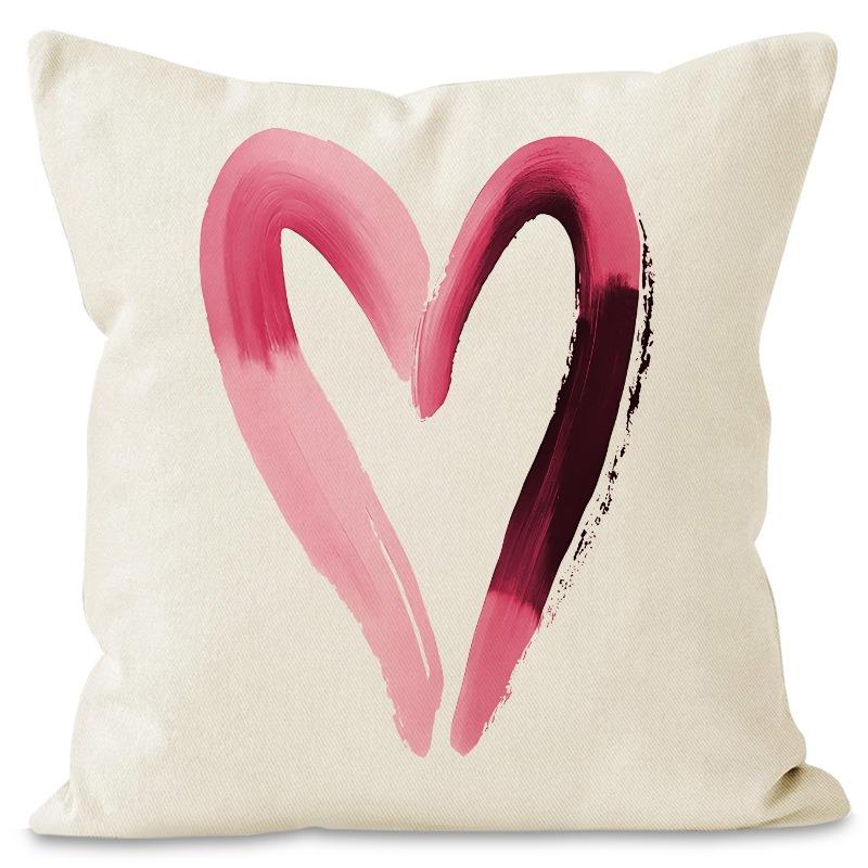 Valentine'S Day Pink Love Heart Home Decor Pillowcase Bedroom Living Room Sofa Decoration Polyester Cushion Cover With Zipper