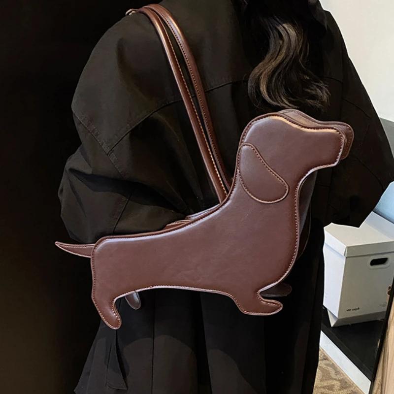 INS Dreidimensionaler Dackel Schultertasche PU-Leder Retro Handtasche Koreanisches Design Unterarmtasche Geldbörse und Handtasche Designer Tasche