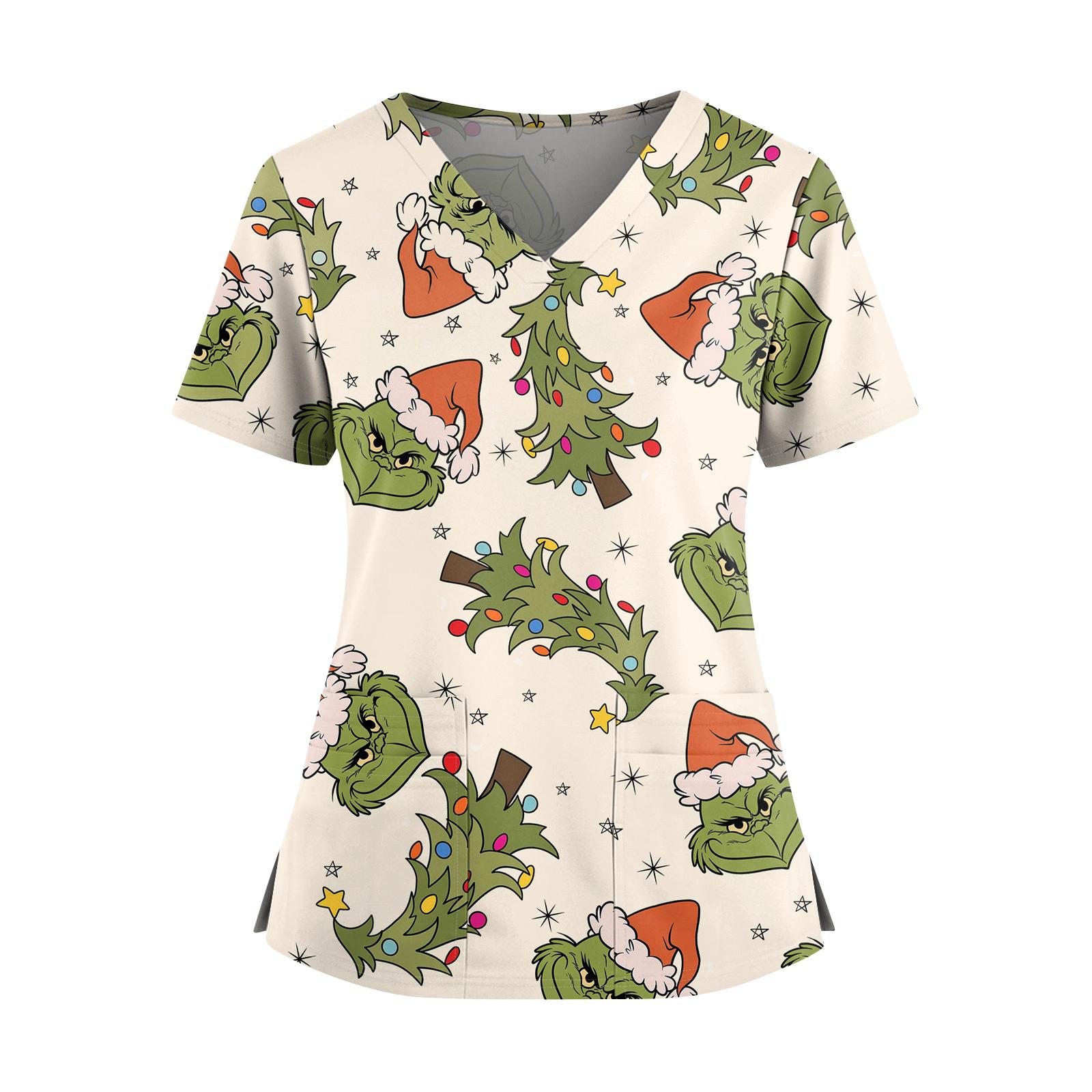 

Женский топ с V-образным вырезом, короткими рукавами, двумя карманами, рождественским принтом и разрезами по бокам. XXXXXL