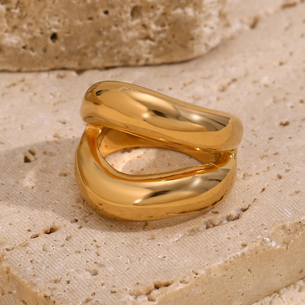 MamacitaSlay Modern Double Lips Rings 18K Gold Plated Silver Color Stainless Steel Ring Woman Daily Jewelry Finger Decoration