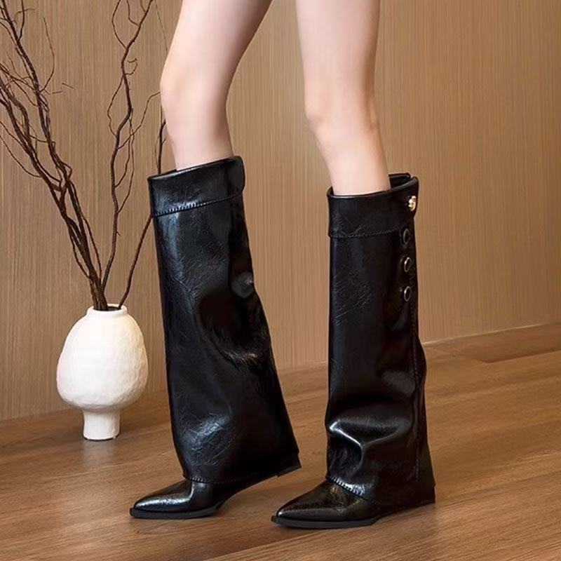 2026 Autumn/Winter New White Women's Pointed Slope Can't Keep Up with Knee High Heels Long Boots