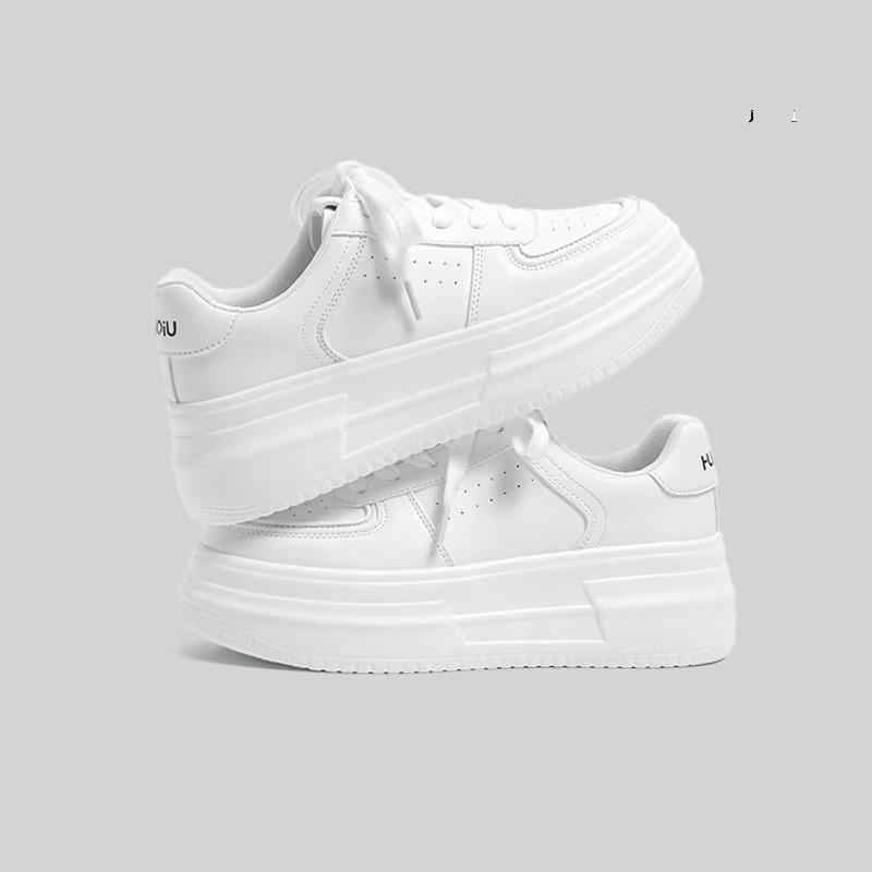 White PU Leather Women's Casual Woman Vulcanize Sneakers Breathable Sport Walking Platform Flats Running Shoes