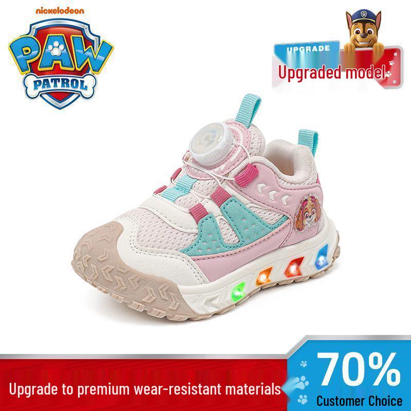 Paw Patrol Girls' Luminous Flashing Light Sneakers - Colorful and Comfortable Autumn Style Sports Shoes