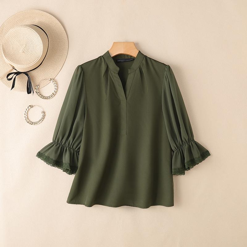 ZANZEA Women Casual V-neck Solid Color 3/4 Sleeve Loose Blouse