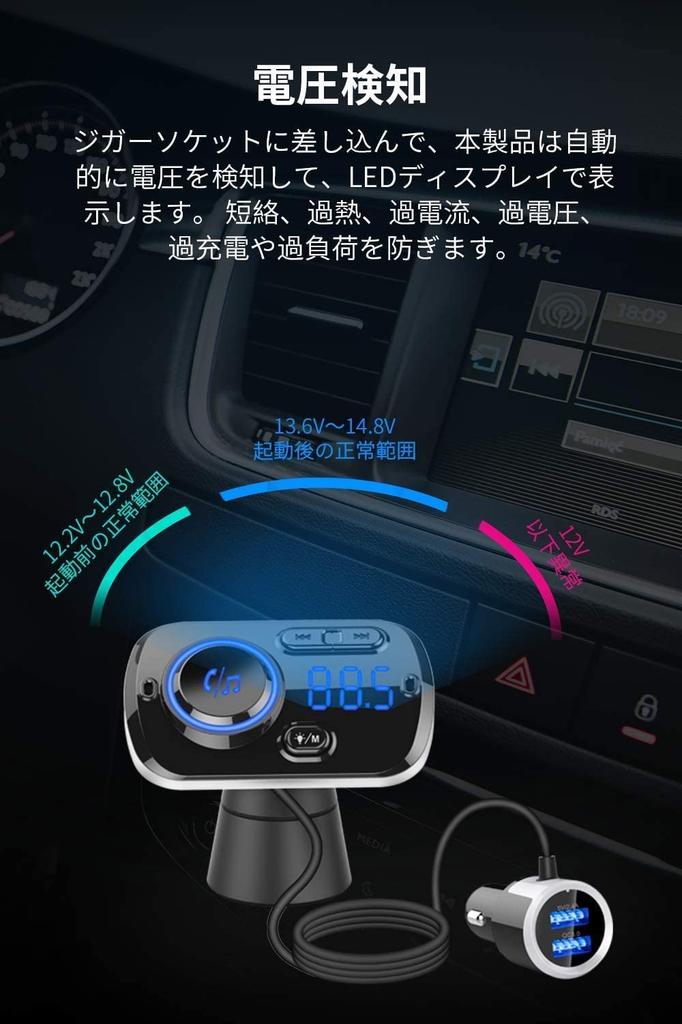 Pfumisa FM Transmitter, Bluetooth for Cars, Bluetooth 5.0 + EDR, Cigarette Lighter Socket, USB,