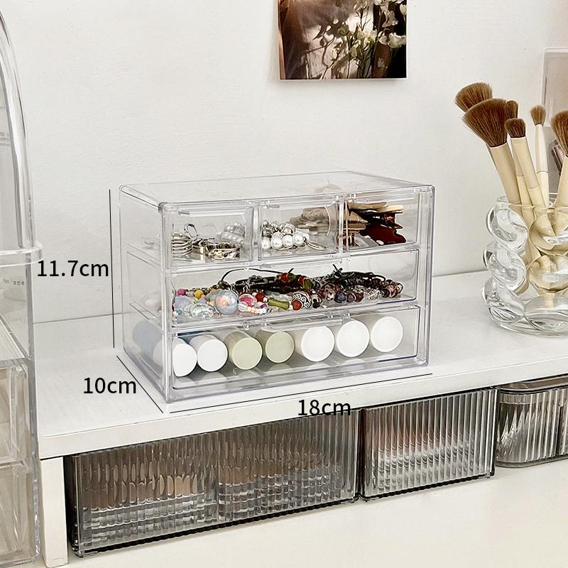 Clear Acrylic Jewelry Organizer Boxes Grids Dustproof Drawer Table Cosmetic Organizer Set Layers Makeup Powder Storage Rack Gift