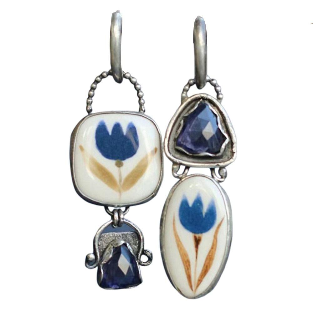 Fashion Enamel Leaf Earrings Elegant Rhinestone Dangle Earrings Geometric Drop Earrings  for Women