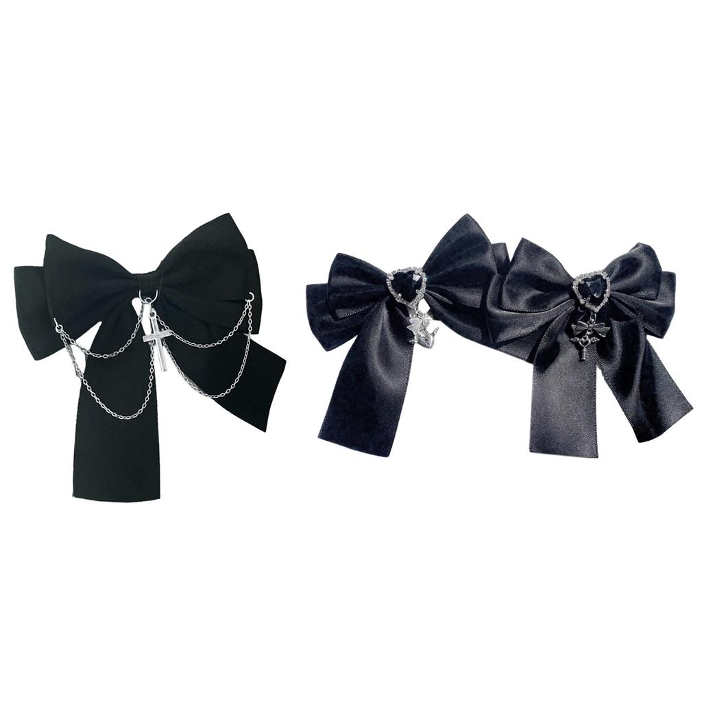 Cute Sweet Girly Dark Bow Hair Clip Bow Cross Gothic Y2K-style Bow Bunches Accessories Sweet Balletcore