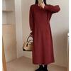 Solid color semi-turtleneck sweater skirt women's autumn and winter lazy inside long over the knee loose new bottoming knitted dress