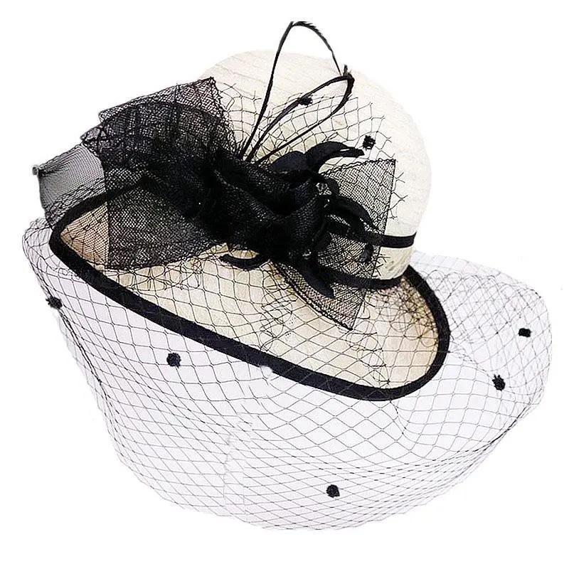 Summer hat women's curled edge elegant top hat face covering mesh sun protection sun hat retro fashion flower sun hat