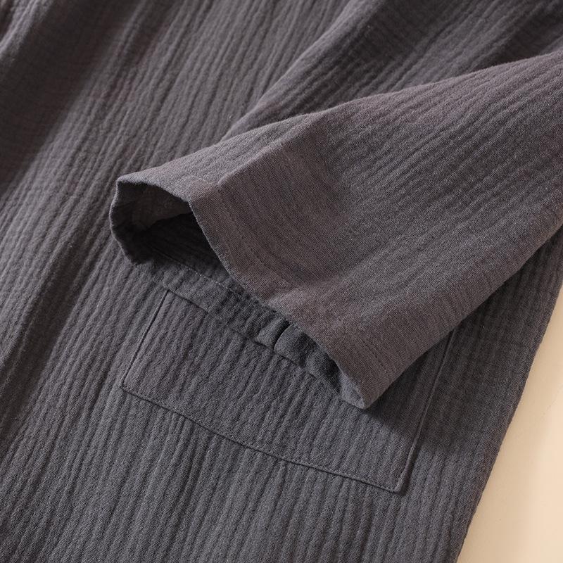 Unisex Pure Cotton Japanese Tie-Up Kimono Pajamas and Gauze Bathrobe for Homewear and Sauna