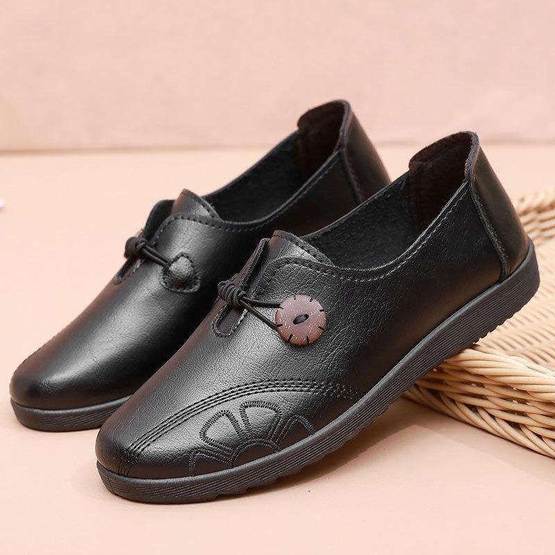 Spring and Autumn Shoes Single Shoes Soft Sole Comfortable Flat Sole Leather Shoes In the Elderly Women's Shoes Leap Month