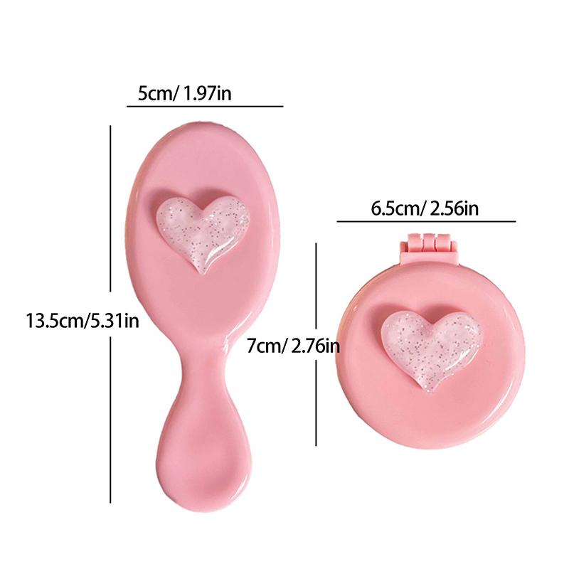 Cute Pink Love Pieptene de masaj pliabil pentru cap, pernă de aer, pieptene antistatic, portabil, de călătorie, piepteni de păr pentru fete cu oglindă