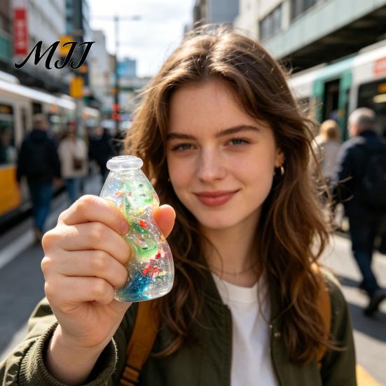 Odorless Stress Ball Milk Bottle Squeeze Ball, Slow Rising Glitter Liquid Fidget Toy for Soft Tactile Adults Kids, Cute Decompression Anxiety Relief,
