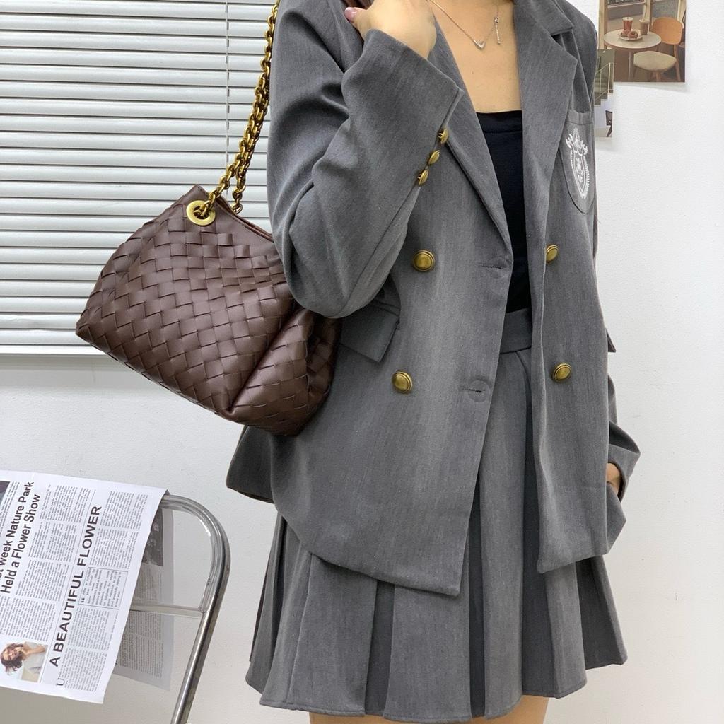 2026 Cross-border high-end metal chain woven parachute bag underarm shoulder crossbody large capacity retro bag women
