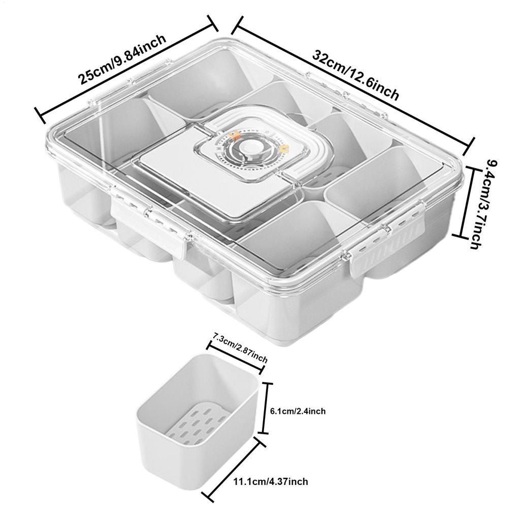 Snack Box Container Cooling Snack Container Divided Serving Tray Reusable Platter 8-Compartment For Hiking School Party Lunch