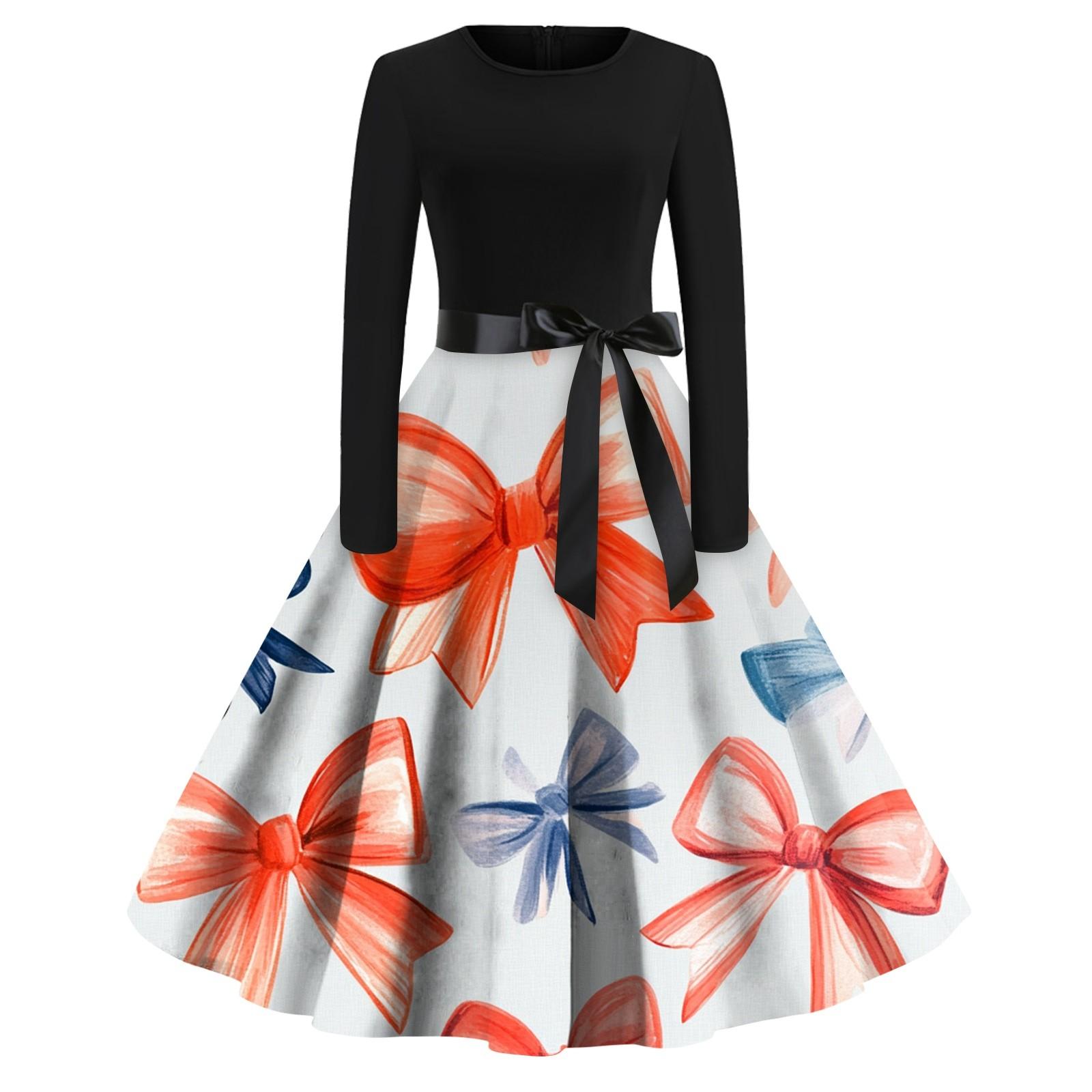 

Женская мода с круглым вырезом, повседневные тонкие рождественские платья с длинным рукавом и принтом XXXXXL белый