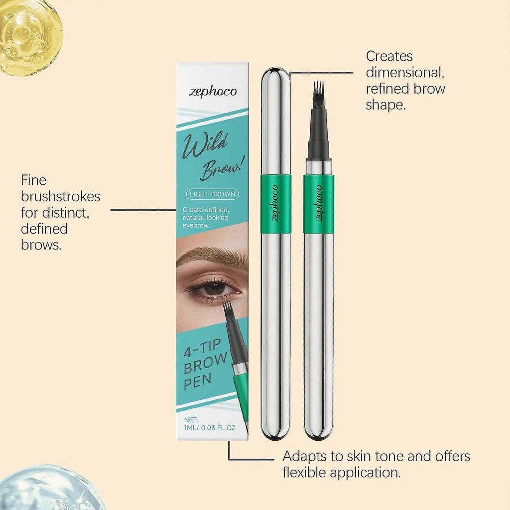 The Zephoco Three-Dimensional Natural Four-Pronged Eyebrow Pencil Is Light Brown And Can Hold Makeup For Daily Use Without Easily Smudding. It Is Easy