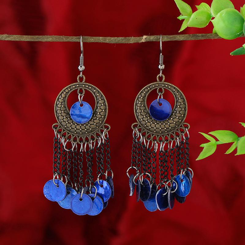 Wind bohemian shell earrings retro ethnic style long fringed earrings seaside vacation style earrings women