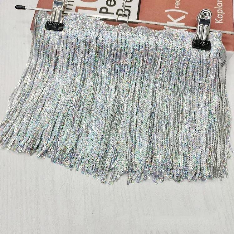 Meetee 1-5Yards 17cm Sequin Laser Tassel Fringe Curtain Dress Edging Tassels Lace Decorative Trimmings Home Sewing Accessories