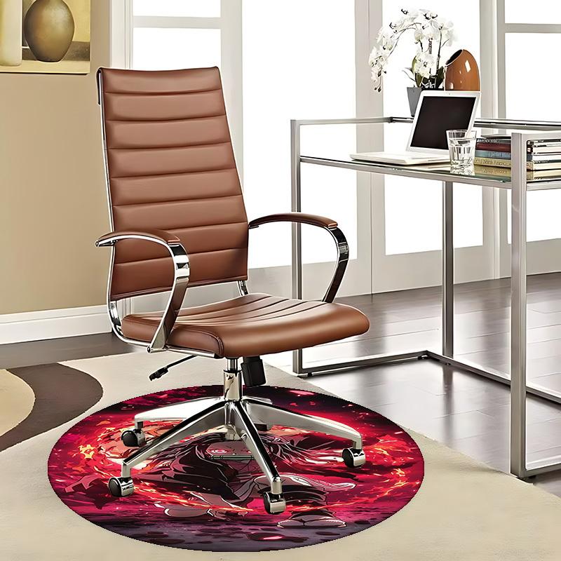 1pc Demon Slayer Tanjiro Kamado Round Carpet - Anime Design Office Chair Mat