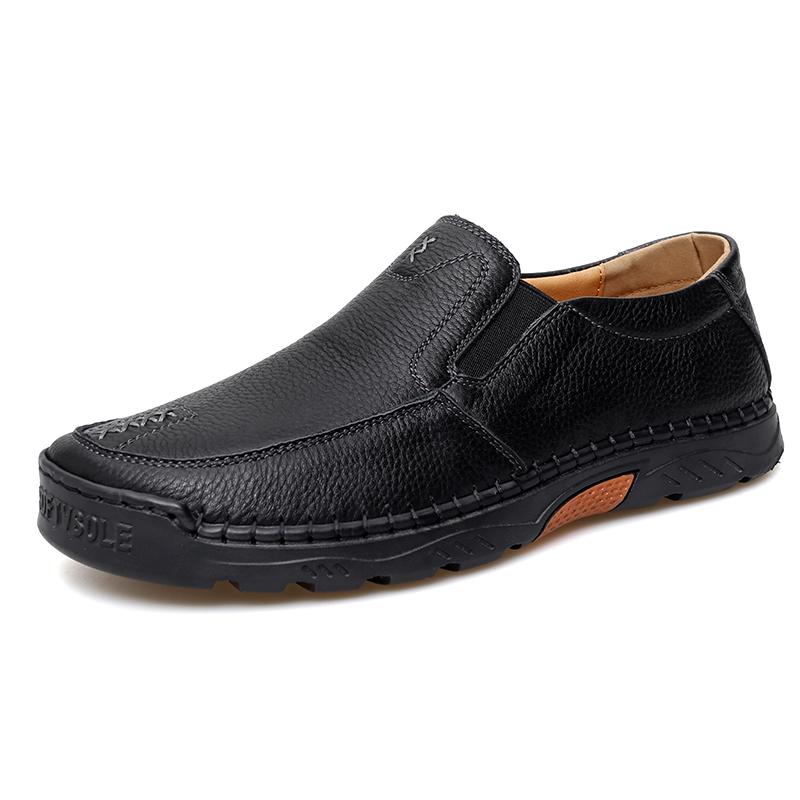 Fashion New Handmade  Leather ShoesMen Loafers Soft Cow Leather Men Thick Sole Casual Shoes Male Footwear Black Brown Slip on